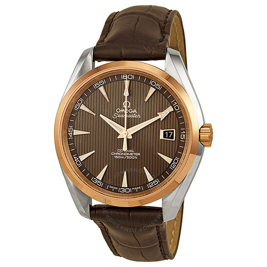 Omega Aqua Terra Co-Axial Teak-Grey Dial Brown Leather Men’s Watch 23123422106001