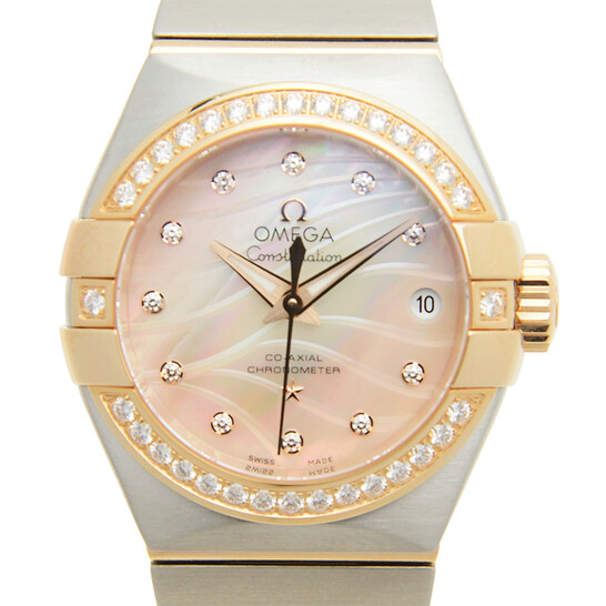 Omega Constellation Natural Gold Mother of Pearl Dial Steel and 18K Rose Gold Ladies Watch 123.25.27.20.57.003