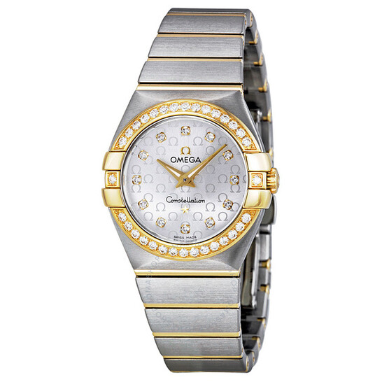 Omega Constellation Silver Diamond Brushed Solid 18kt Gold with Steel Ladies Watch 123.25.27.60.52.002