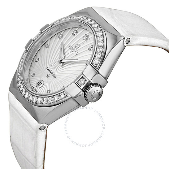 Omega Constellation White Diamond Dial Stainless Steel White Alligator Ladies Watch 123.18.35.60.52.001