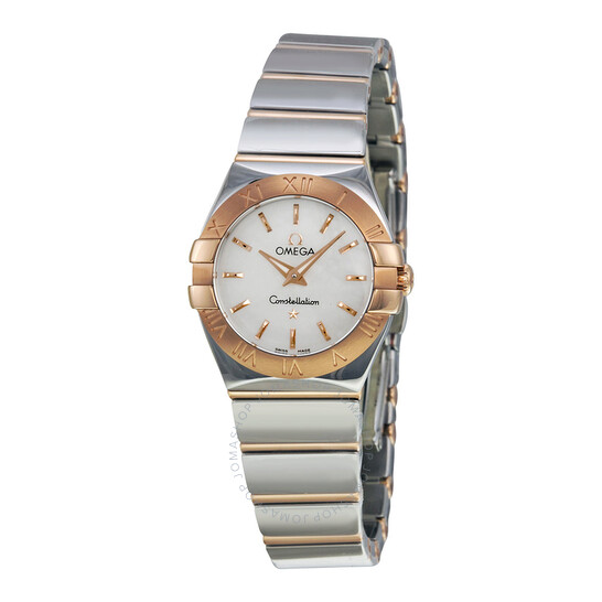 Omega Constellation White Mother of Pearl Dial Stainless Steel and 18kt Rose Gold Ladies Watch 12320246005003