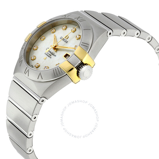 Omega Constellation White Mother of Pearl Diamond Steel and 18K Yellow Gold Ladies Watch 123.20.31.20.55.004