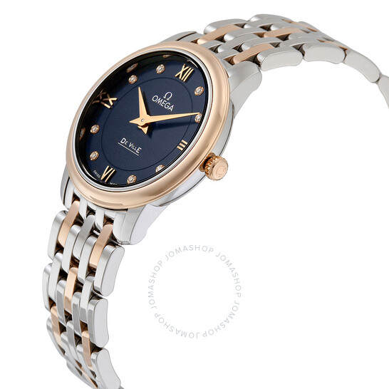 Omega De Ville Blue Diamond Dial Steel and 18K Rose Gold Ladies Watch 424.20.27.60.53.001