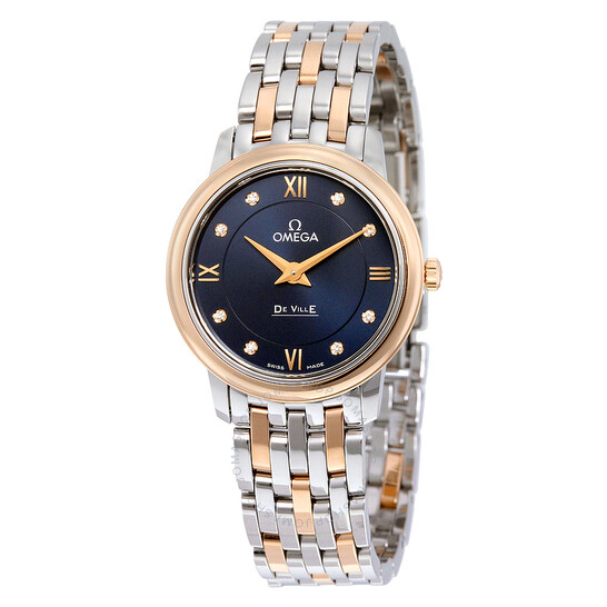 Omega De Ville Blue Diamond Dial Steel and 18K Rose Gold Ladies Watch 424.20.27.60.53.001