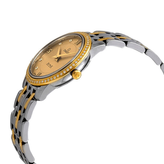 Omega De Ville Champagne Diamond Dial Steel and 18kt Yellow Gold Ladies Watch 424.25.27.60.58.001