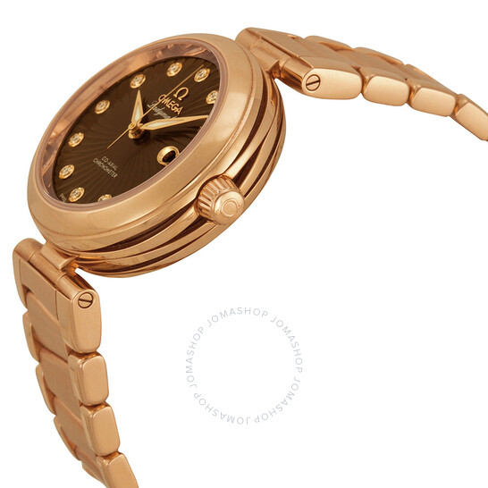 Omega De Ville Ladymatic Brown Dial 18kt Rose Gold Diamond Ladies Watch 42560342063001