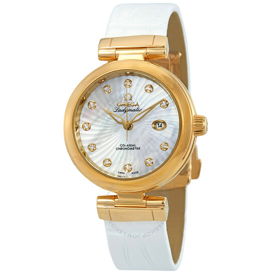 Omega De Ville Ladymatic Diamond Yellow Gold Ladies Watch 42563342055002