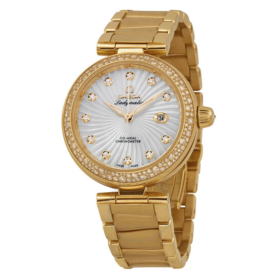 Omega De Ville Ladymatic Mother of Pearl Dial 18kt Yellow Gold Diamond Ladies Watch 42565342055002