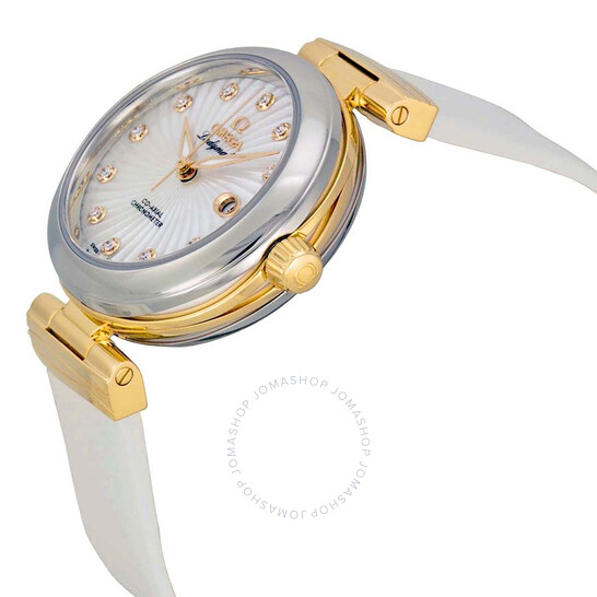 Omega De Ville Ladymatic Mother of Pearl White Leather Ladies Watch 42522342055002