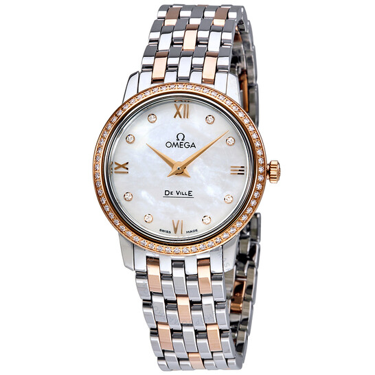 Omega De Ville Perstige Mother of Peal Diamond Dial Ladies Watch 42425276055002