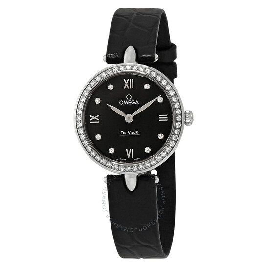 Omega De Ville Prestige Black Dial Black Leather Quartz Ladies Watch 424.18.27.60.51.001