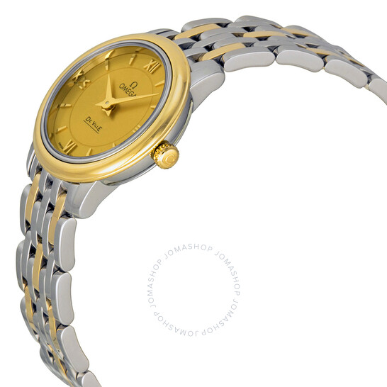 Omega De Ville Prestige Champagne Dial Stainless Steel & 18kt Yellow Gold Ladies Watch 424.20.24.60.08.001