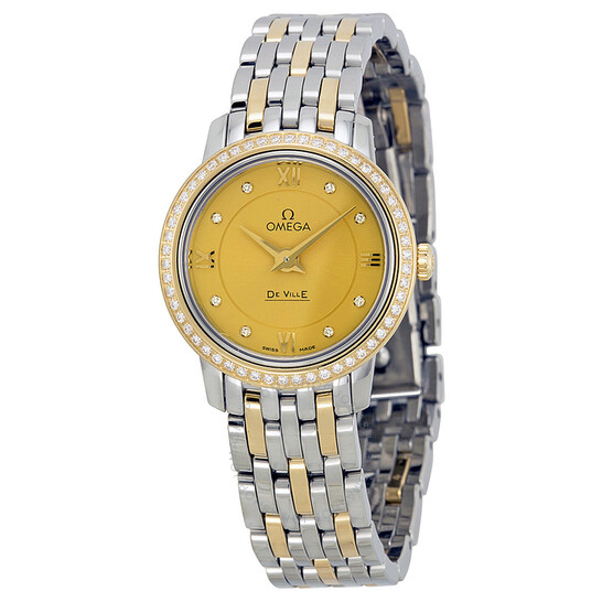 Omega De Ville Prestige Champagne Diamond Dial Steel and Yellow Gold Ladies Watch 42425246058001