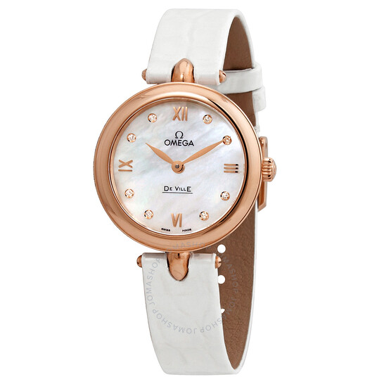 Omega De Ville Prestige Dewdrop Mother of Pearl Diamond Dial 18kt Rose Gold Ladies Watch 42453276055002