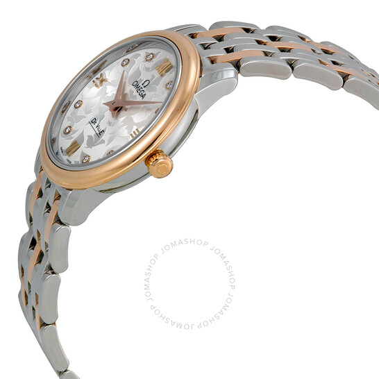 Omega De Ville Prestige Silver Diamond Dial Stainless Steel and 18kt Rose Gold Ladies Watch 42420276052002