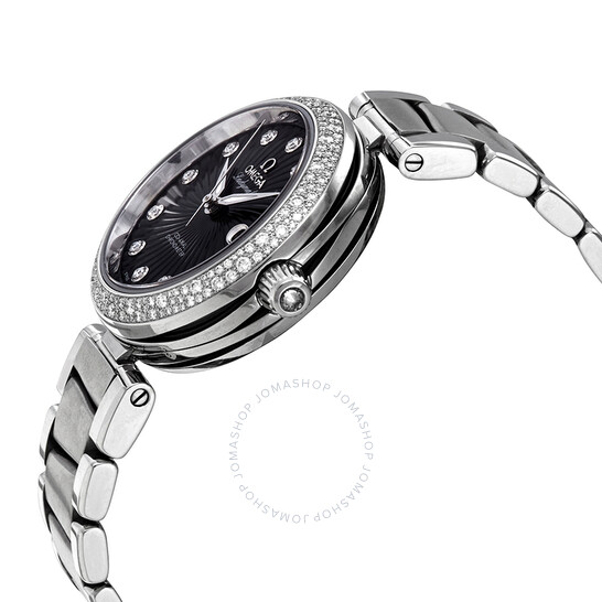 Omega DeVille Black Wave-Patterned Diamond Dial Automatic Ladies Watch 425.35.34.20.51.001