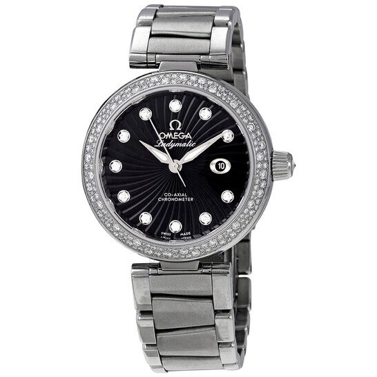 Omega DeVille Black Wave-Patterned Diamond Dial Automatic Ladies Watch 425.35.34.20.51.001