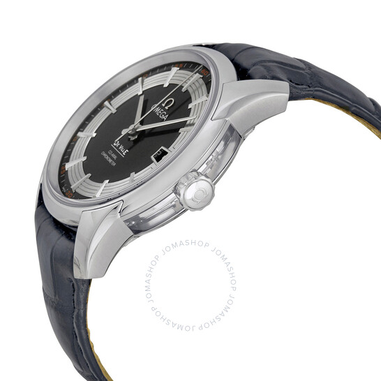 Omega Deville Hour Vision Black and Silver Dial Black Leather Men’s Watch 43133412101001