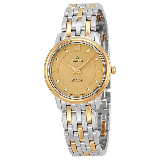 Omega Deville Prestige Champagne Diamond Dial Steel and Yellow Gold Ladies Watch 424.20.27.60.58.001