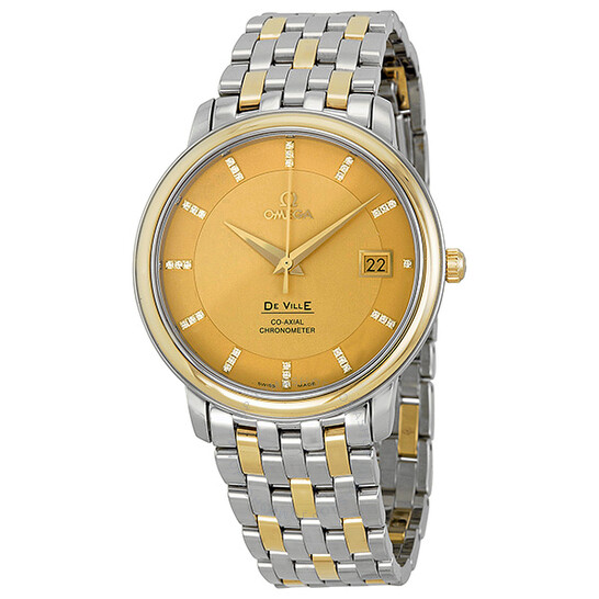 Omega DeVille Prestige Champagne Diamond Dial Steel and Yellow Gold Men’s Watch 4374.15