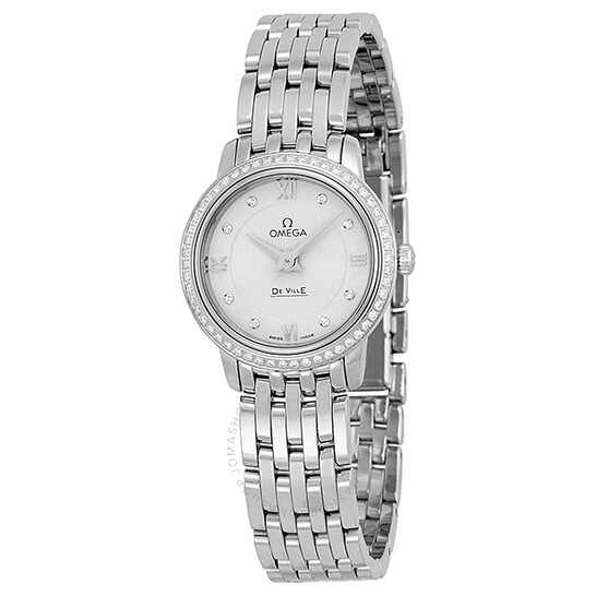 Omega DeVille Prestige Silver Diamond Dial Stainless Steel Ladies Watch