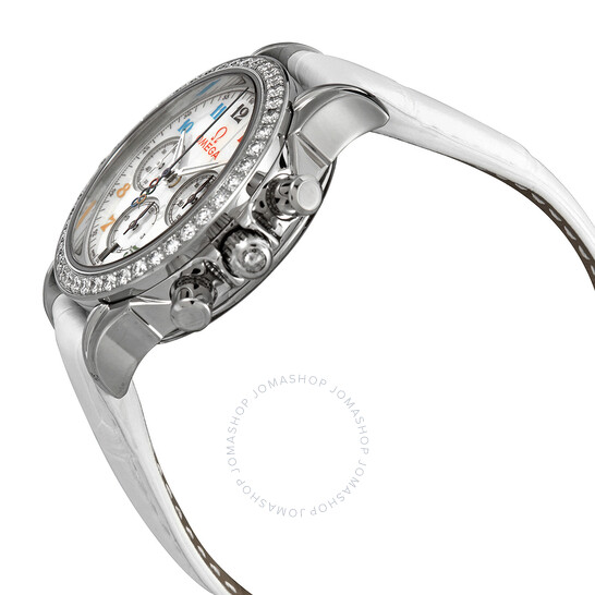 Omega Olympic Collection Timeless Chronograph Automatic Chronometer White Mother of Pearl Dial Ladies Watch 4876.70.36