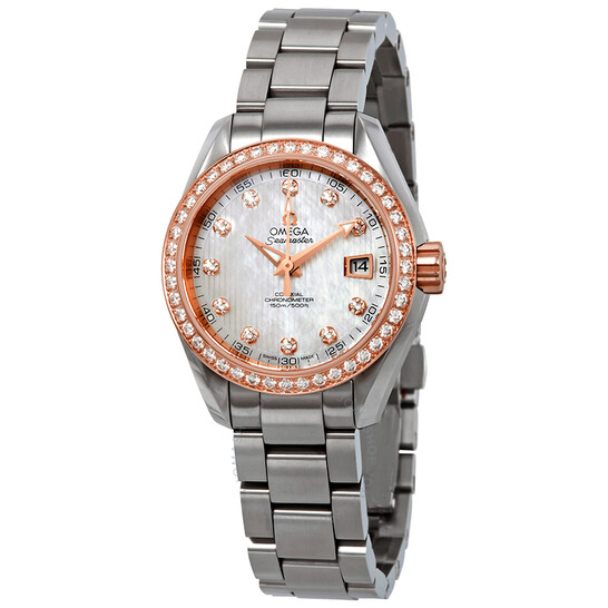 Omega Seamaster Aqua Terra Mother of Pearl Diamond Dial Ladies 18kt Rose Gold/ Steel Watch 231.25.30.20.55.003