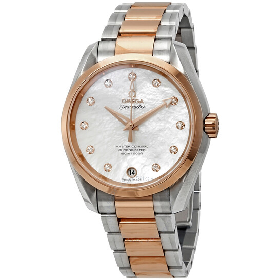 Omega Seamaster Aqua Terra Mother of Pearl Diamond Dial Steel and 18K Rose Gold Ladies Watch 23120392155003