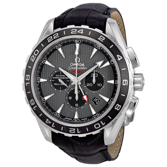 Omega Seamaster Teak Grey Dial GMT Chronograph Black Leather Men’s Watch 231.13.44.52.06.001