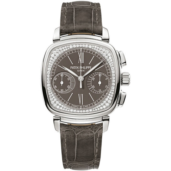 Patek Philippe Complications Pale Grey Dial Pale Grey Leather Ladies Watch 7071G-010