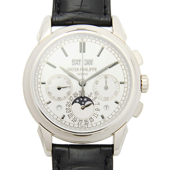 Patek Philippe Grand Complication Silver Dial Chronograph 18kt White Gold Black Leather Men’s Watch 5270G-001