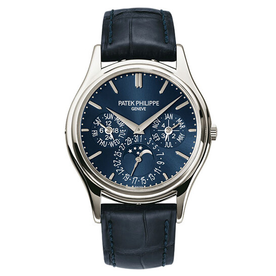 Patek Philippe Grand Complications Blue Dial Platinum Blue Leather Men’s Watch 5140P