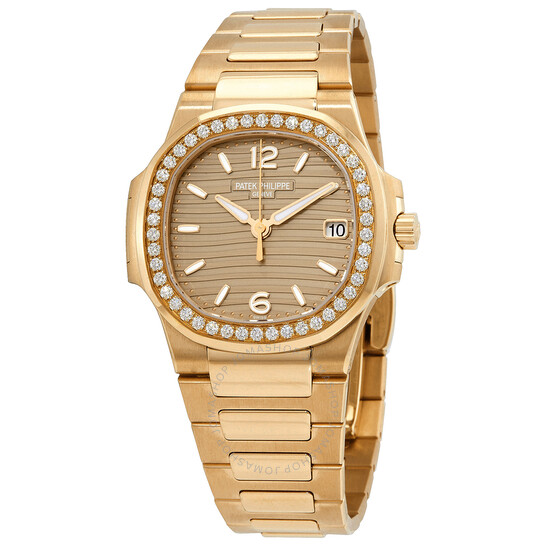 Patek Philippe Nautilus Quartz Diamond Gold Dial Ladies Watch 7010-1R-012