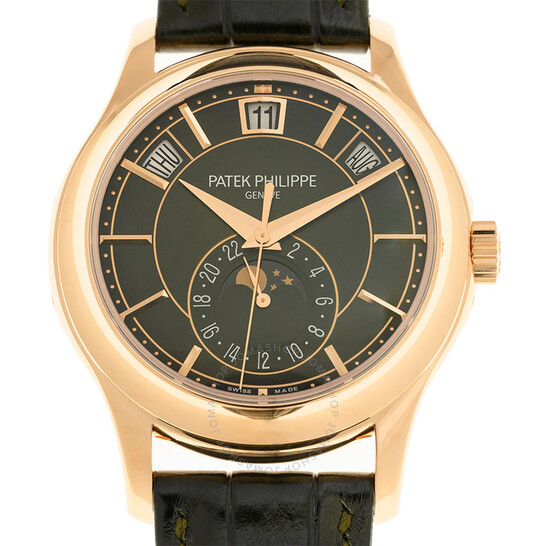 Patek Philippe Olive Green Sunburst Complications Automatic Men’s Rose Gold Watch 5205R-011