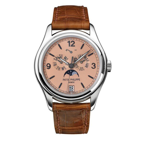 Patek Philippe Salmon Dial Platinum Brown Leather Men’s Watch 5450P