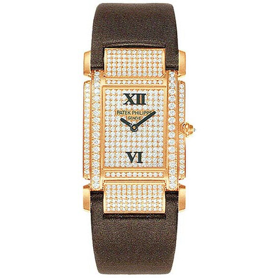 Patek Philippe Twenty-4  18kt Rose Gold Diamond Dial Satin Strap Ladies Watch 4910R