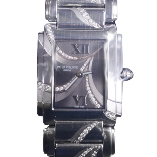 Patek Philippe Twenty~4 Hand Engraved Diamond Case and Bracelet Grey Dial Ladies Watch 4910-53G-001