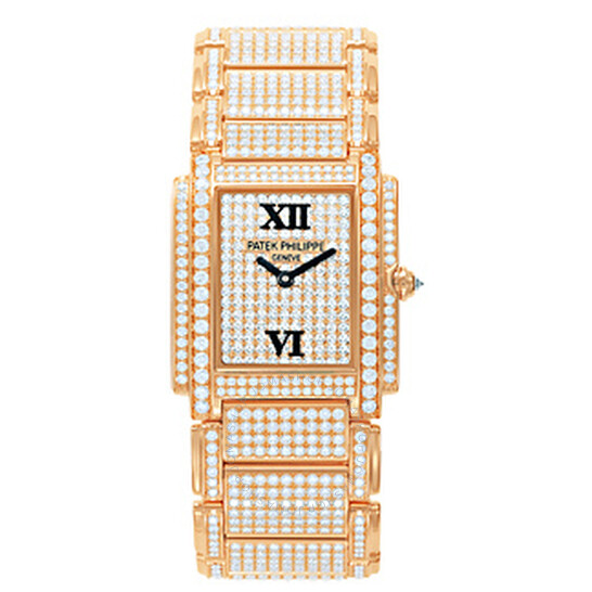 Patek Twenty 4 Rose Gold w- Full Pave Diamonds Ladies Watch 4910-50R