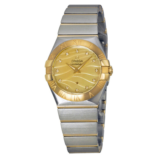 Pre-owned Omega Constellation Diamond Champagne Mother of Pearl (Wave Pattern) Dial Ladies Watch 123.20.27.60.57.001