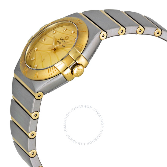 Pre-owned Omega Constellation Diamond Champagne Mother of Pearl (Wave Pattern) Dial Ladies Watch 123.20.27.60.57.001