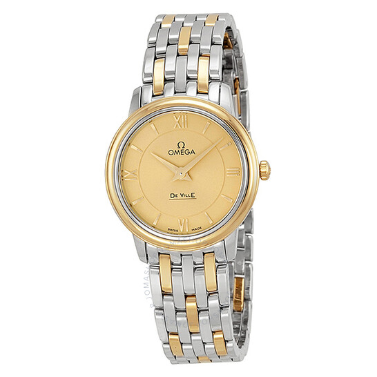 Pre-owned Omega De Ville Prestige Champagne Dial Ladies Watch 424.20.27.60.08.001