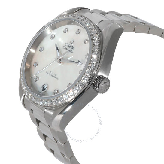 Pre-owned Omega Seamaster Aqua Terra Co-Axial Diamond Mother of Pearl Dial Ladies Watch 220.15.34.20.55.001