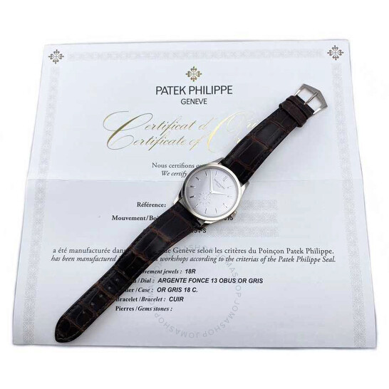 Pre-owned Patek Philippe Calatrava Hand Wind Silver Dial Men’s Watch 5196G-001