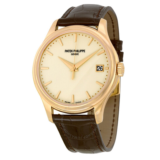 Pre-owned Patek Philippe Calatrava Mechanical Ivory Dial Leather Men’s Watch 5227R-001