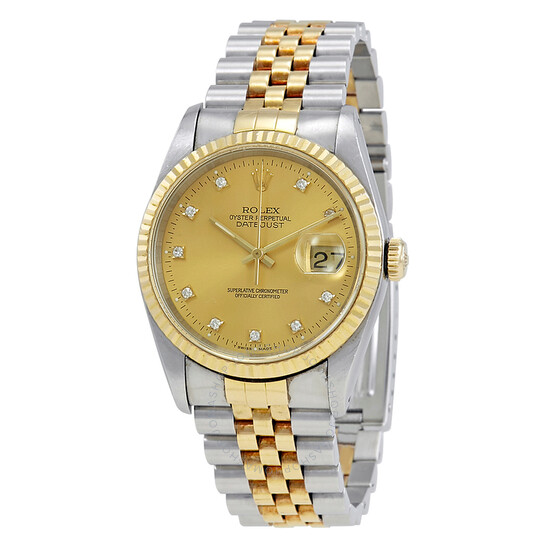 Pre-owned Rolex Champagne Diamond 18k Yellow Gold & Steel Men’s Watch 16233CDJ