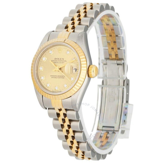 Pre-owned Rolex Datejust Automatic Chronometer Diamond Champagne Dial Ladies Watch 69173 CDJ