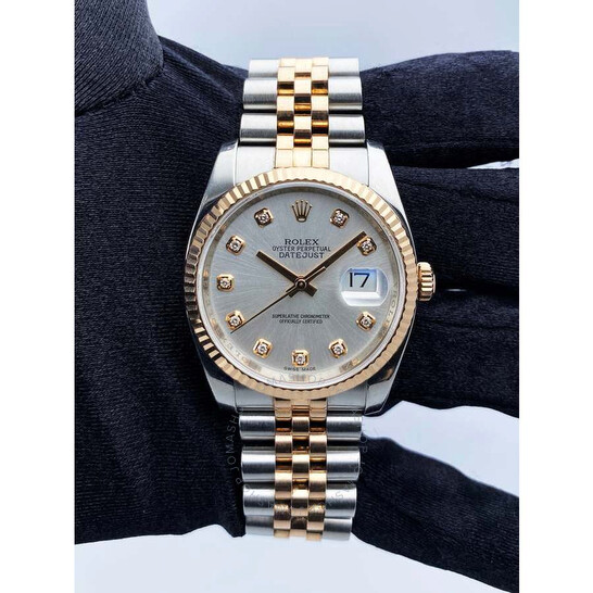 Pre-owned Rolex Datejust Automatic Chronometer Diamond Silver Dial Men’s Watch 116231 SDJ