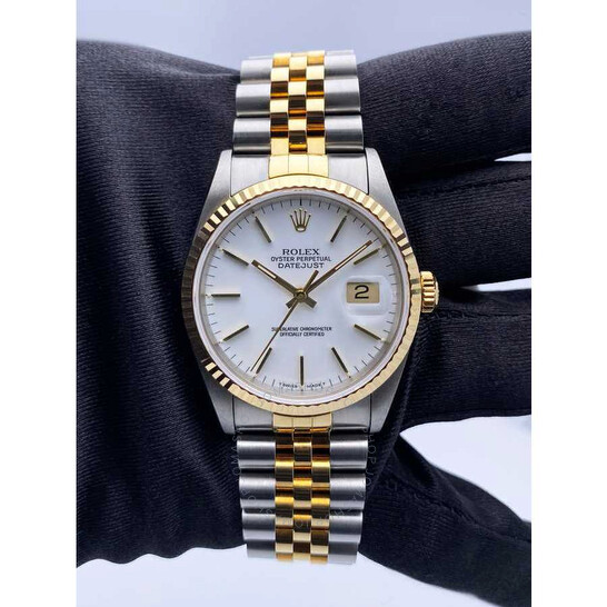 Pre-owned Rolex Datejust Automatic Chronometer White Dial Men’s Watch 16233 WAJ