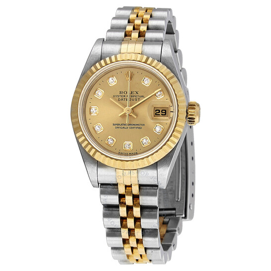 Pre-owned Rolex Datejust Automatic Diamond Gold Dial Ladies Watch 69173CDJ