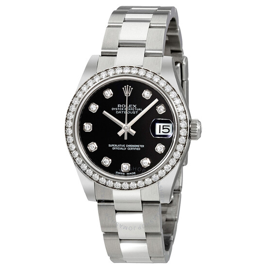 Pre-owned Rolex Datejust Lady 31 Diamond Black Dial Ladies Watch 178384BKDO